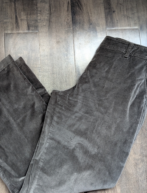 Garnet Hill Pants - Garnet Hill Velvet Pants Size 14 Long Gray Straight Leg Stretch Trousers